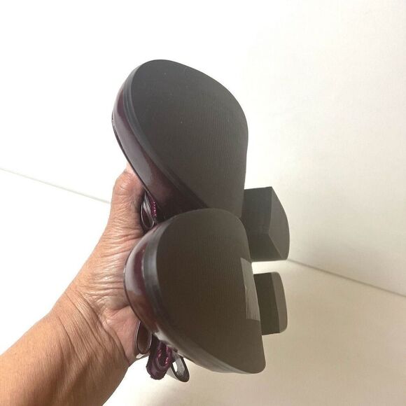 Ruby Shoo Burgundy Glossy Slip On Low Heel Velvet Bow Women's US 5 UK3 EU 36 NEW - Picture 8 of 11
